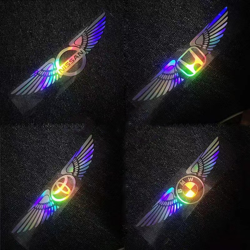 Multicolored Laser Angel Wing Reflective Car Stickers 25CM 50CM Car Body Logo Sticker Car Door Decoration Decals