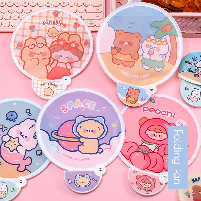 Cartoon Foldable Fan Cute Girl Portable Folding Fan Outdoor Portable ...