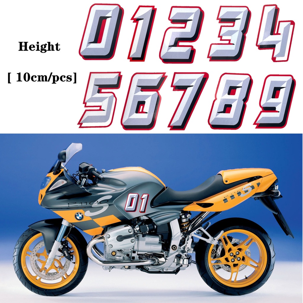 Digits 0 1 2 3 4 5 6 7 8 9 Racing Numbers Vinyl Decal Motorcycle Helmet ...