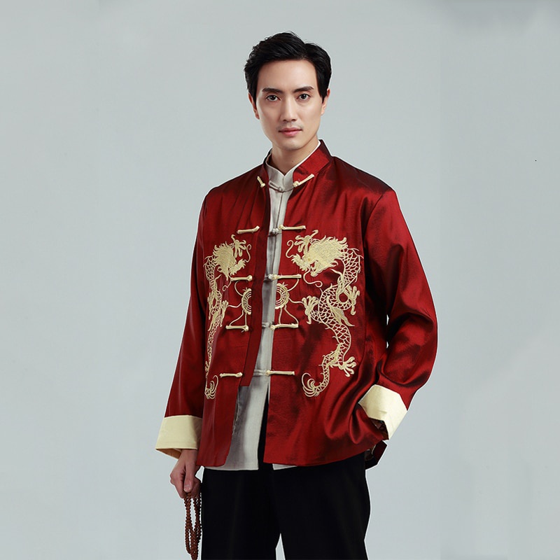 Traditional Chinese Clothing Men Chinese Dragon Shirt Kung Fu