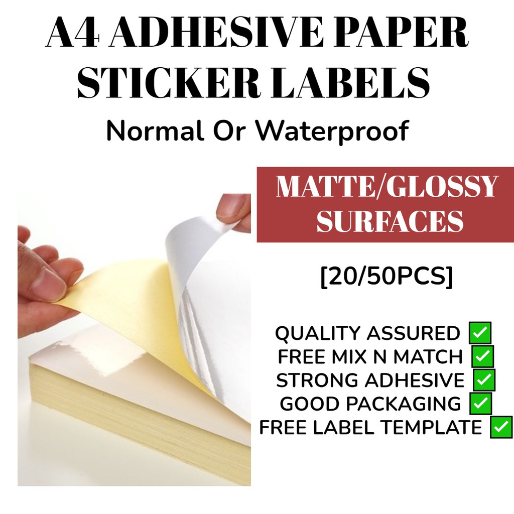 🇸🇬 [20/50PCS] BELLYWORTH A4 Sticker Paper Adhesive Labels Inkjet Laser ...