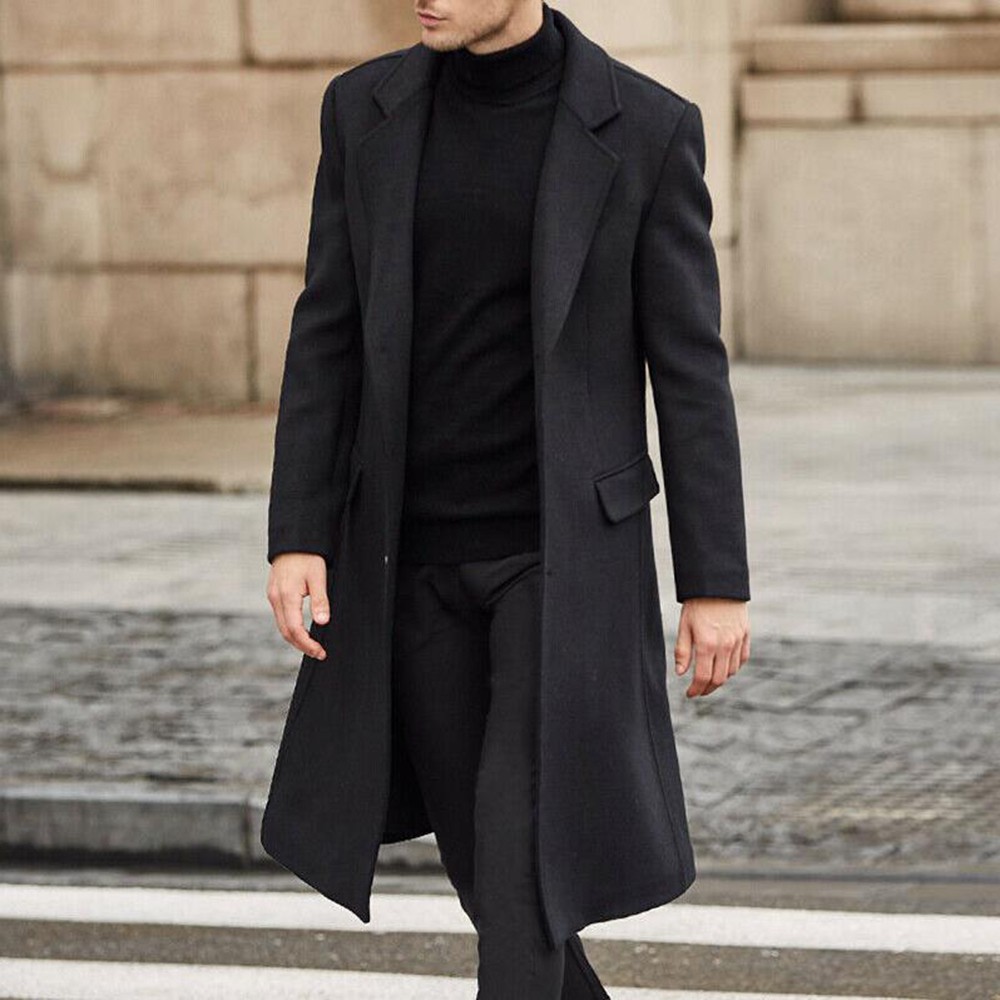 Coat Long Sleeve Men Blazer Winter Business Trench Coat Windbreaker Outwear Overcoat Long Jacket Work Formal Plus size Shopee Singapore