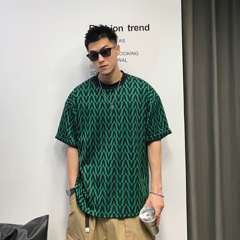 T-shirt Men150kg Plus Size Men's Clothing American hiphop Short-Sleeved T-Shirt Men High Street vibe Handsome Half-Sleeved T-Shirt 大码男装 男士上衣 男士T恤