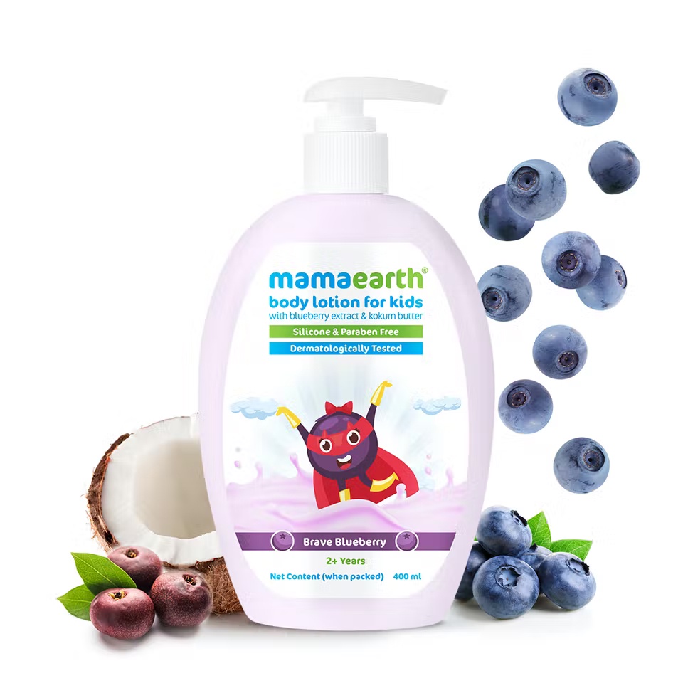 Mamaearth Kids Blueberry Body Lotion 300ml with blueberry extract & kukum butter, 2 Years+, Silicon & Paraben free