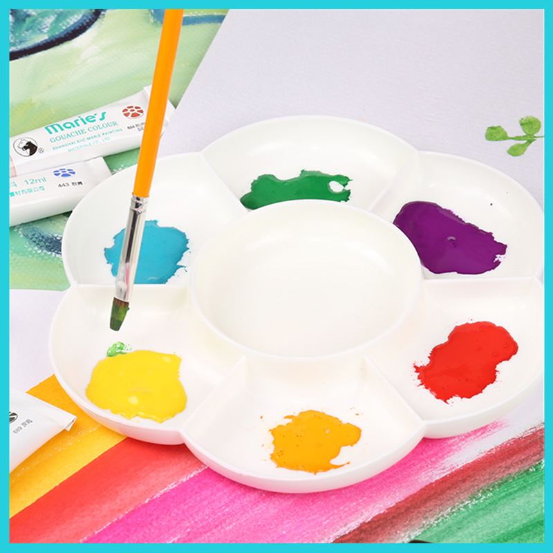 Plastic 10 Well Artist Paint Painting Mixing Palette Plate Tray White 5 Pcs