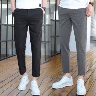 Summer Ankle Length Casual Pants Mens Clothing Stretch Black Green