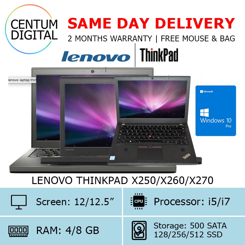 Refurbished Lenovo ThinkPad X250 X260 X270 i5 i7 Core 4/8GB RAM 500 SATA 128/256/512 SSD 12 Inch Screen Windows 10