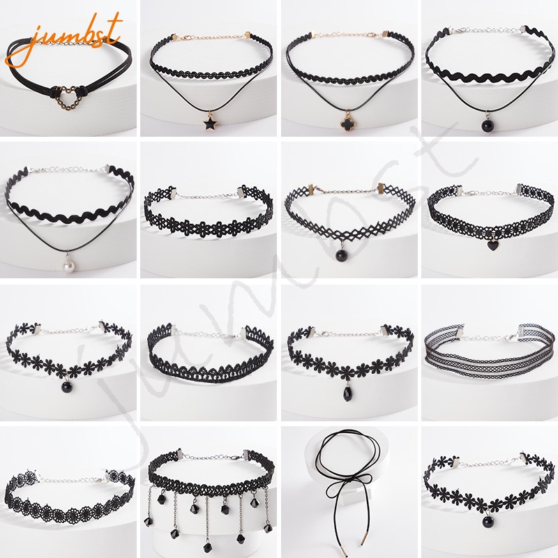 Hollow Designs Black Leather Velvet Choker Necklace Layer Chockers Vintage Gothic Jewelry Goth Necklace for Women