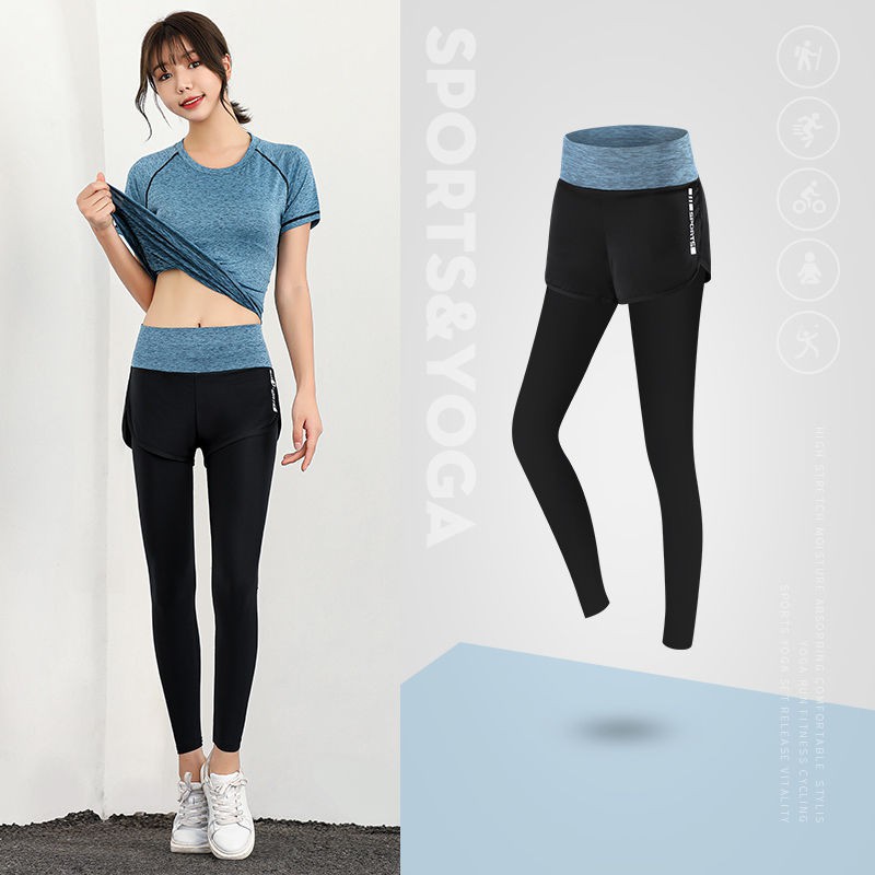 S-XXXL】Women Yoga Pants Quickly Dry Workout Jogging Sportswear Gym Running  Legging Seluar Panjang Wanita 2 in 1