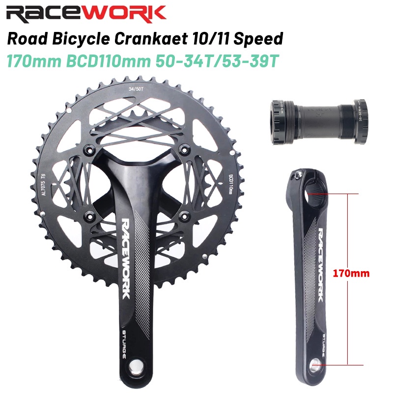 RACEWORK Bicycle Crankset Road Bike Crankset 170MM Bike Cranks 5034/53