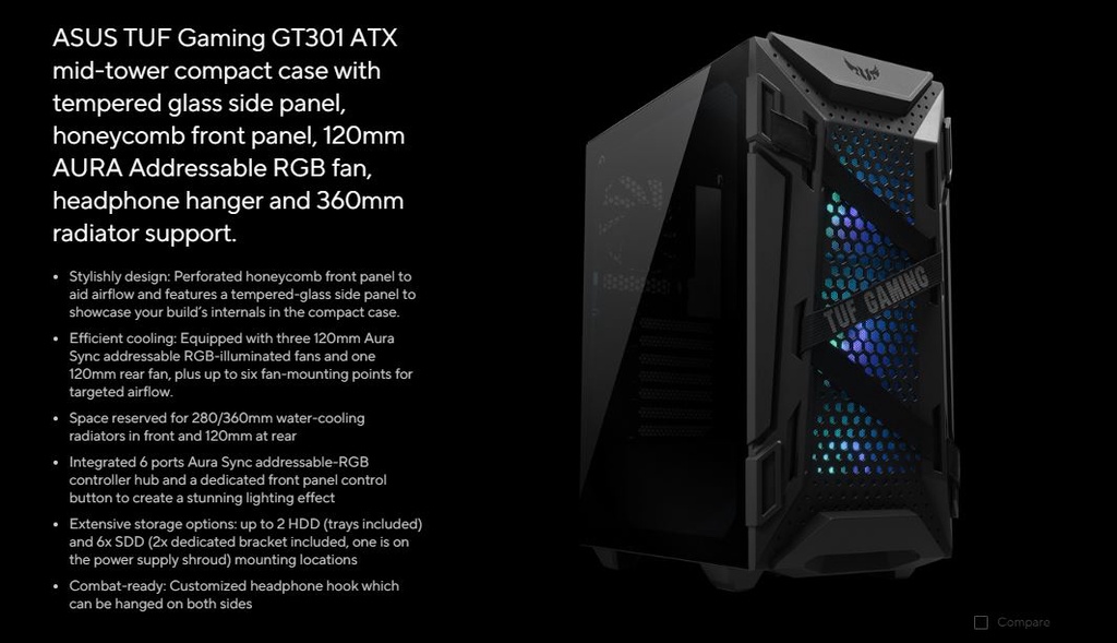 ASUS TUF Gaming GT301 Mid-Tower Compact Case for ATX Motherboards (2 ...