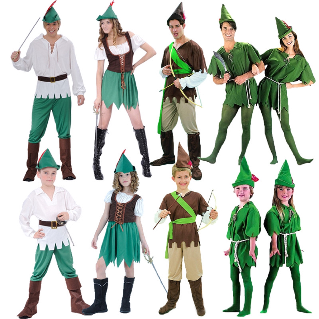 Adult Unisex Kids Boys Hunter Robin Hood Costume Halloween Christmas Dress Up Green Elf Party Outfits Stage Performance Fancy Dress Elf Ear Set hat