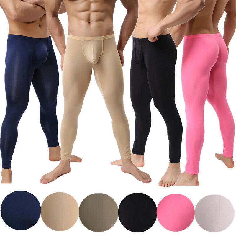 Men Long Johns Ultra thin Ice Silk Underwear Sexy Pouch Underpants Mens Legging Sleepwear Sleep Bottoms Shopee Singapore