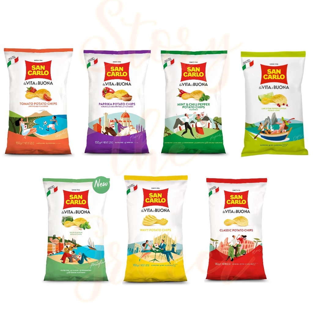 San Carlo Potato Chips 150g [ Tomato / Paprika / Mint Chili Pepper / Lime Pink Pepper / Pesto