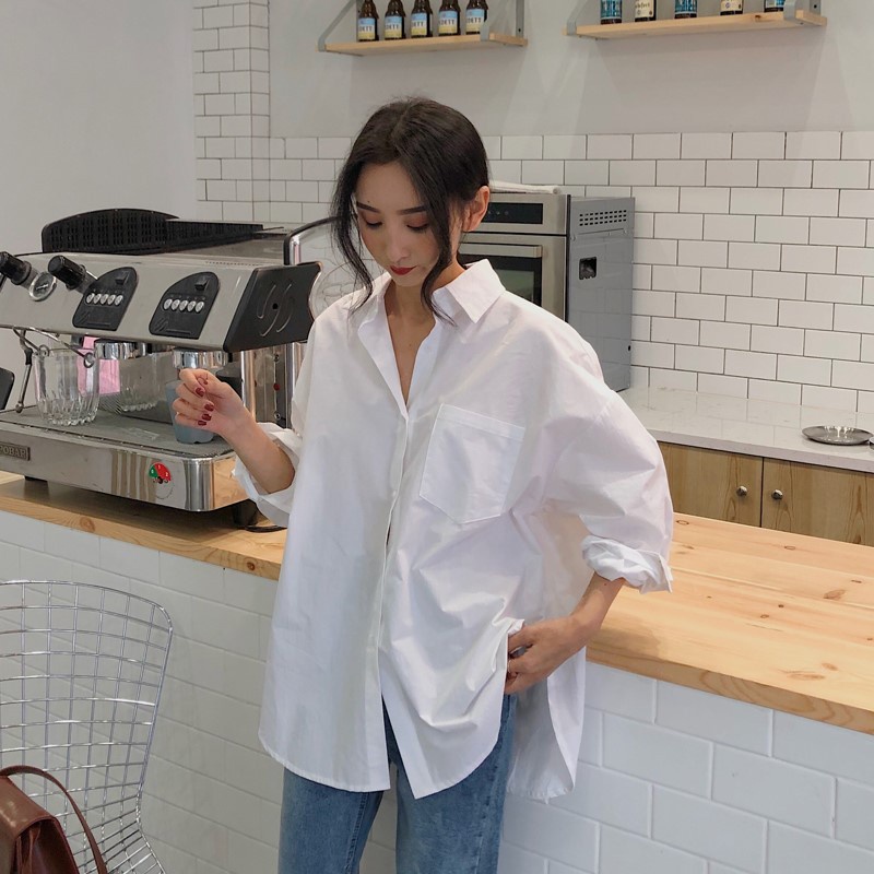 White Shirt Women Long Sleeve Oversized Cotton Linen Long Blouse Casual Loose Split Shirts Korean Style Tops Shopee Singapore