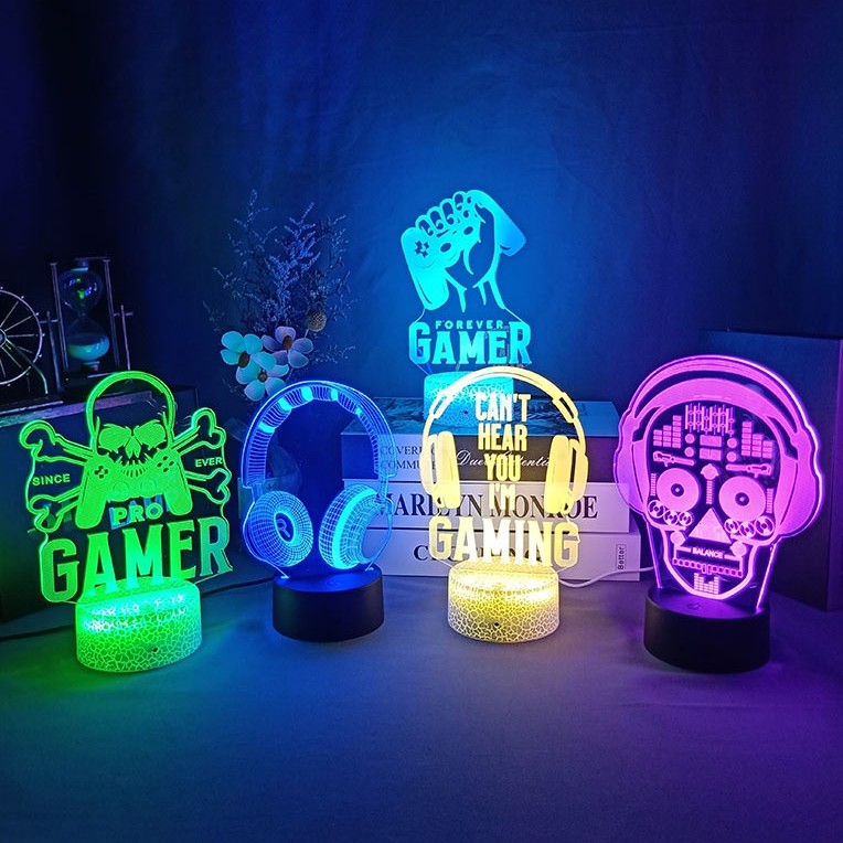 3D Game Night Lamp Room Decor Gamepad Icon Logo Sensor Table Light ...
