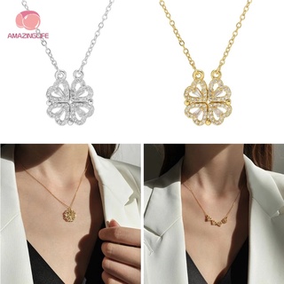 Simple Light Luxury Stainless Steel Jewellery Magnetic Two-Wear Clavicle  Chain Diamond Love Four-Leaf Clover Necklace Woman Love Hearts Pendant