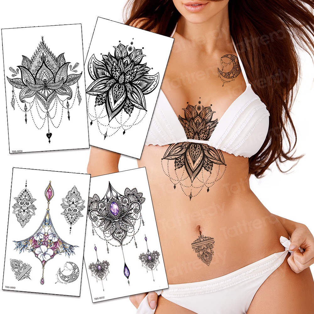 mandala temporary tattoo sticker lace black henna sex tattoo for woman  under breast tattoo underboob sketches tattoo designs | Shopee Singapore