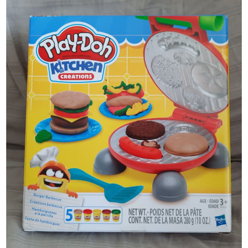 Playdough Kitchen Creations Burger Barbecue Playset with 5 Non-Toxic Compound Multi Colors Dough,Gift for Kids Ages 3+