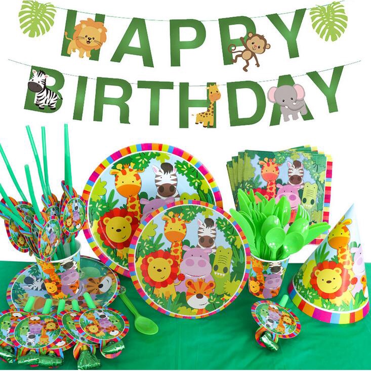 Safari Jungle Theme Birthday Party Decorations Tableware Zoo Disposable ...