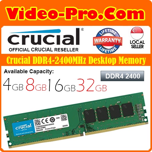 Crucial DDR4-2666 4GB / 8GB / 16GB / 32GB 1.2V Non-ECC PC4-21300 UDIMM PC RAM