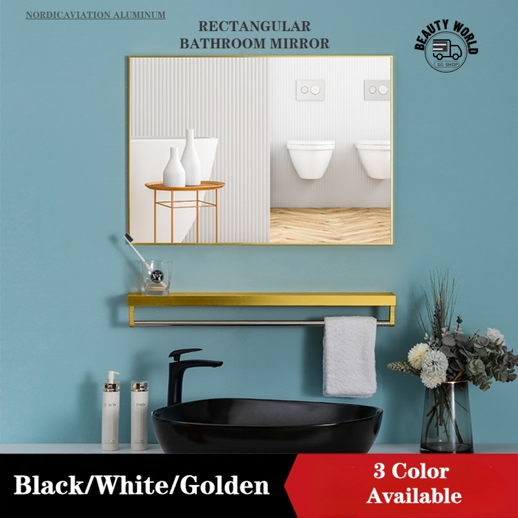 [SG Seller]Gold Bathroom Mirror with a shelf, bathroom Makeup Mirror ...