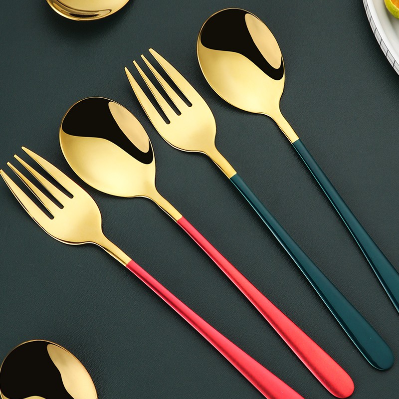 Pandeat 2pcs 304 Stainless Steel Spoon and Fork Set Cutlery Tableware