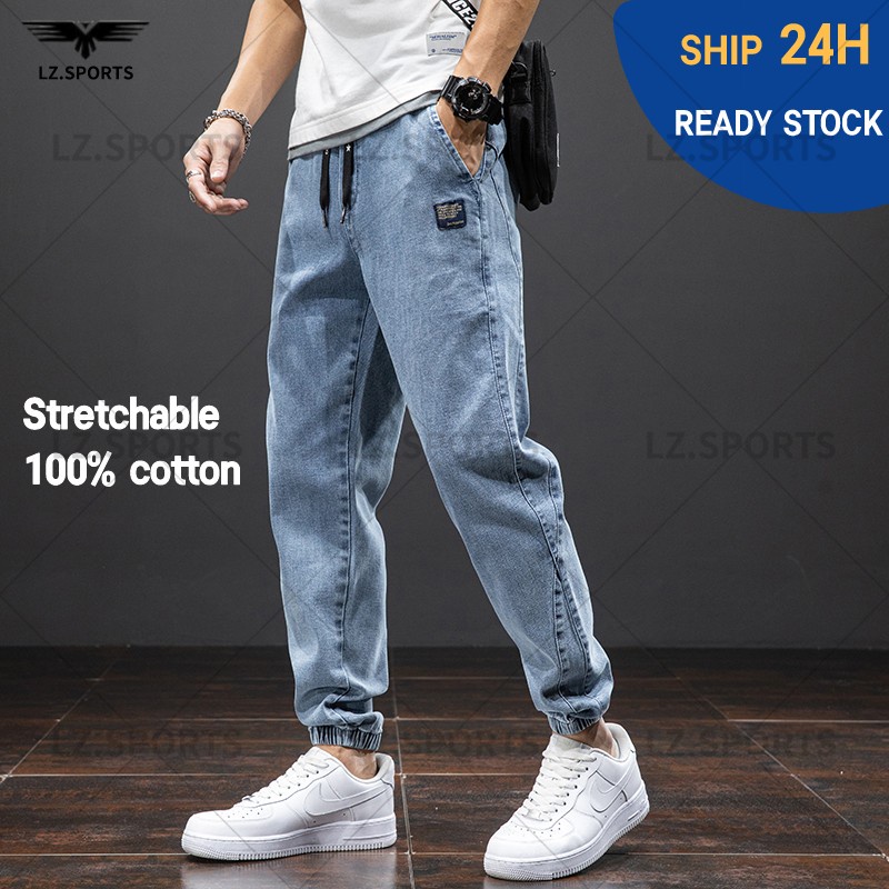 Black Blue Denim Cargo Jeans Men 508+/M-4XL Streetwear Jogger