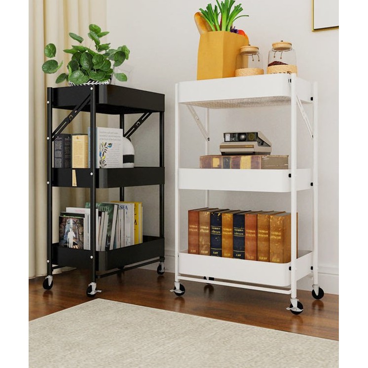 3 Tier FOLDABLE Multifunctional Metal Trolley Storage Rack with Handle