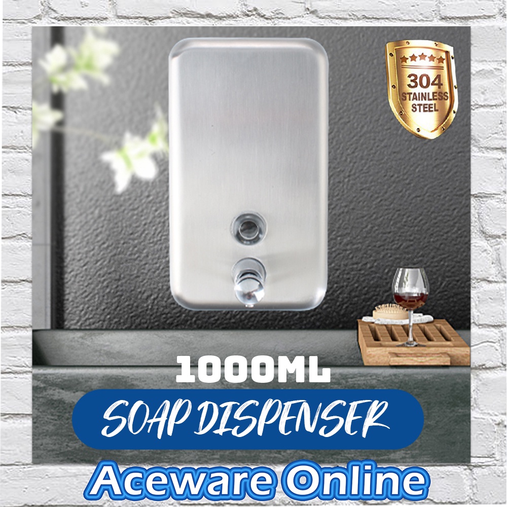 1000ML 304 STAINLESS STEEL SOAP DISPENSER WALL MOUNT MANUAL HAND LIQUID ...
