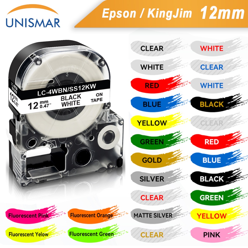 SS12KW LC-4WBN Label Tape 12mm Refill Compatible for EPSON LabelWorks ...