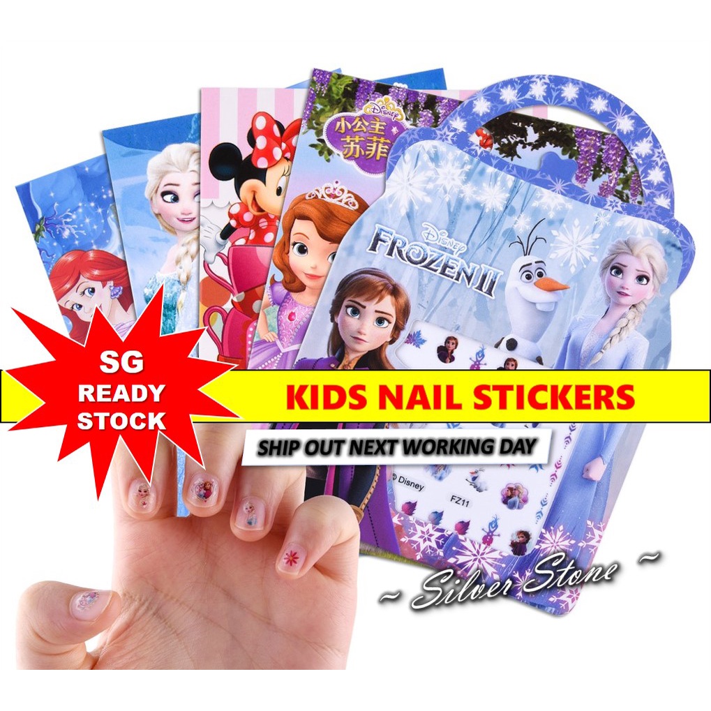 [SG READY STOCK] 5sheets Girls Waterproof Kids Nail Stickers Cute Children Birthday Gift Cartoon Puffy Reward Goodie Bag