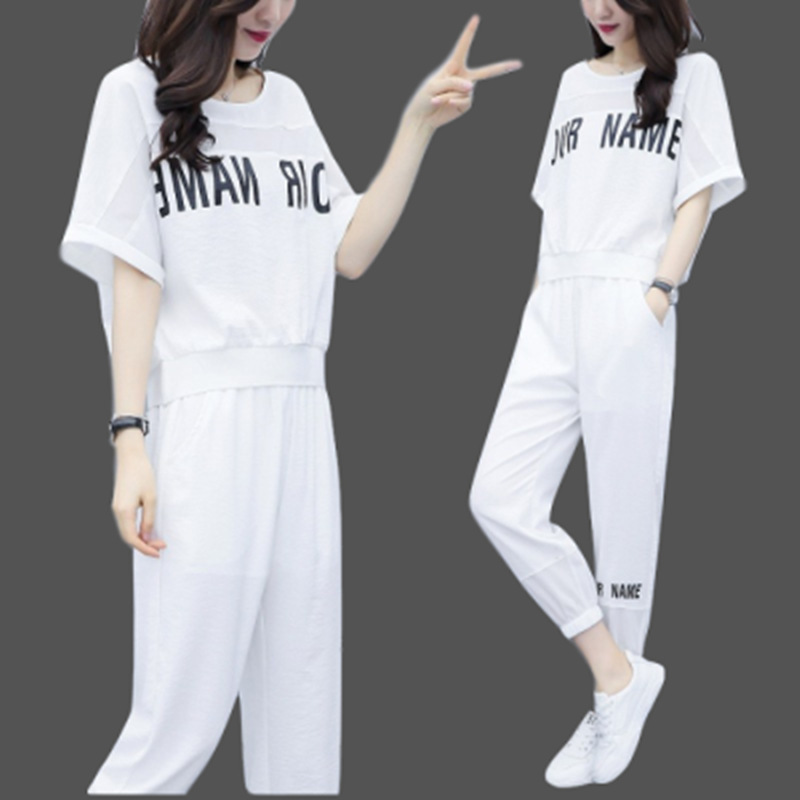 Sportswear Plus Size Women Clothing 2pcs Set Sport Wear Tracksuits Summer Suits Thin Leisure New Korean Version Hip Hop BF Loose Show