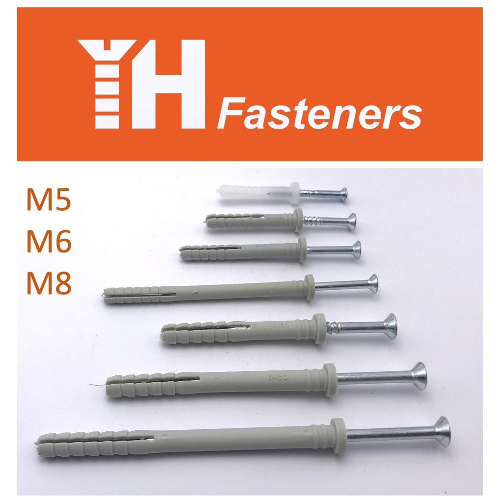 (10 pcs) M5 M6 M8 Nylon Wall Plug Anchor with Screw Nail 膨胀螺丝 | Shopee ...