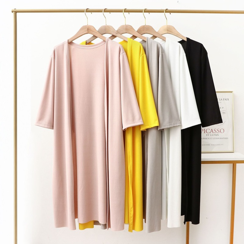 READY STOCK Women plus size ice silk mid-length cardigan plain Korean women's clothing ladies fashion cardigans
