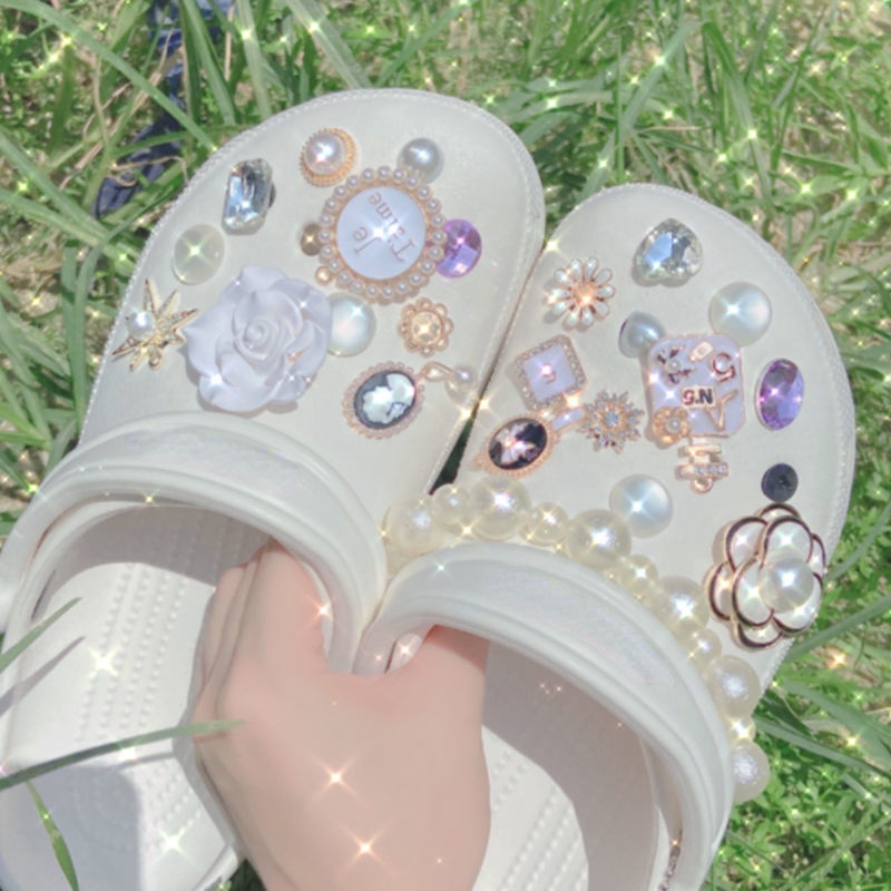 HOT SALE Diamond metal pearl chain set DIY Shoe Charms Shoe Decoration Party Gift Girls' sandals