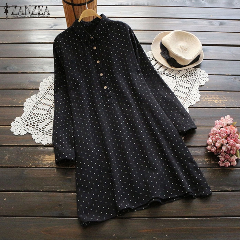 ZANZEA Women Long Sleeve Plus size Button Up Polka Dot Blouse | Shopee ...