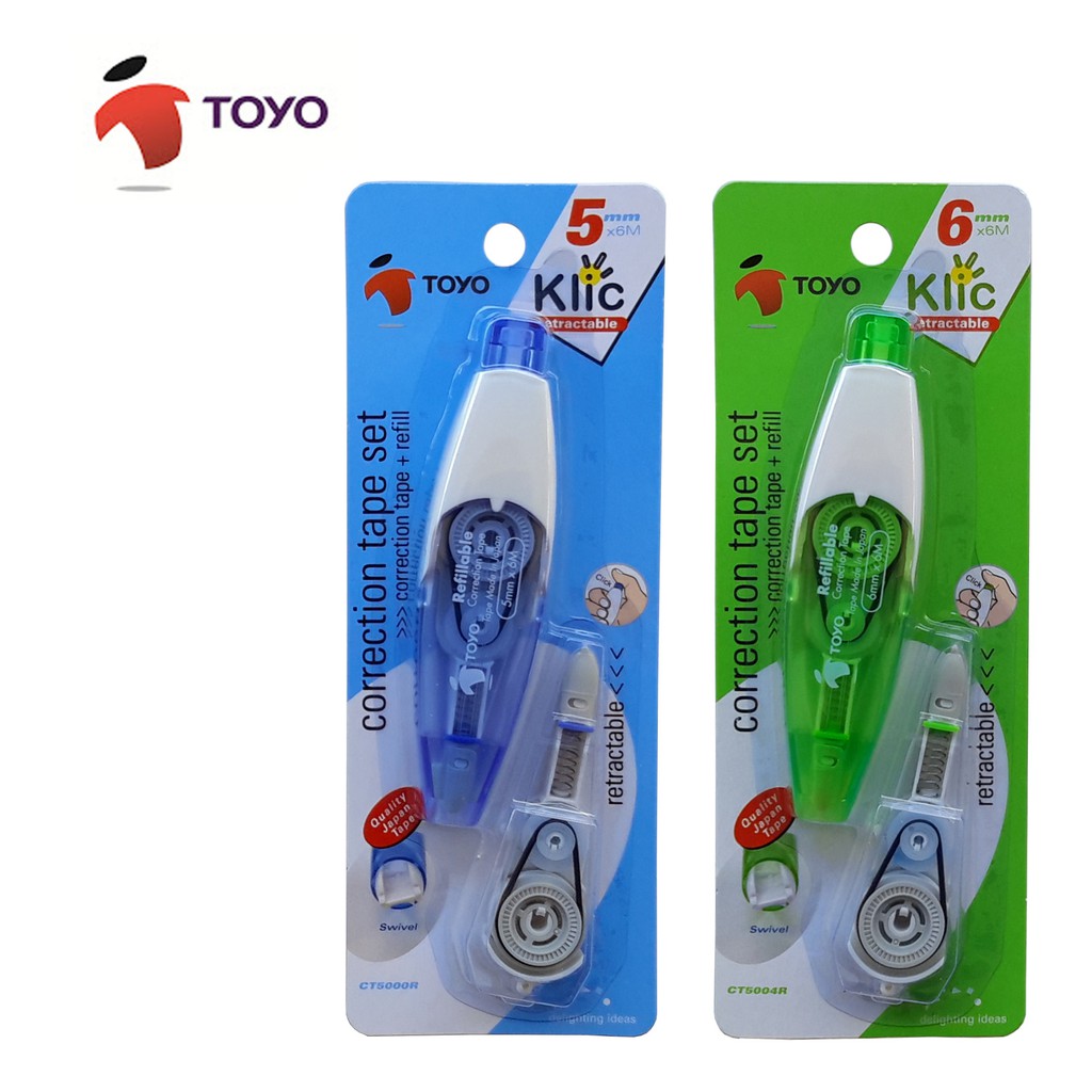 TOYO Klic Retractable Correction Tape Set 5mm / 6mm (Correction Tape