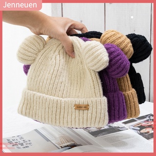 1pc Y2K Bear Ear Trendy Thick Knitted Beanie Hat, Docker Hat with Ear Protection, Cute Kawaii Korean Thermal Windproof Crochet Hat, Fall Winter