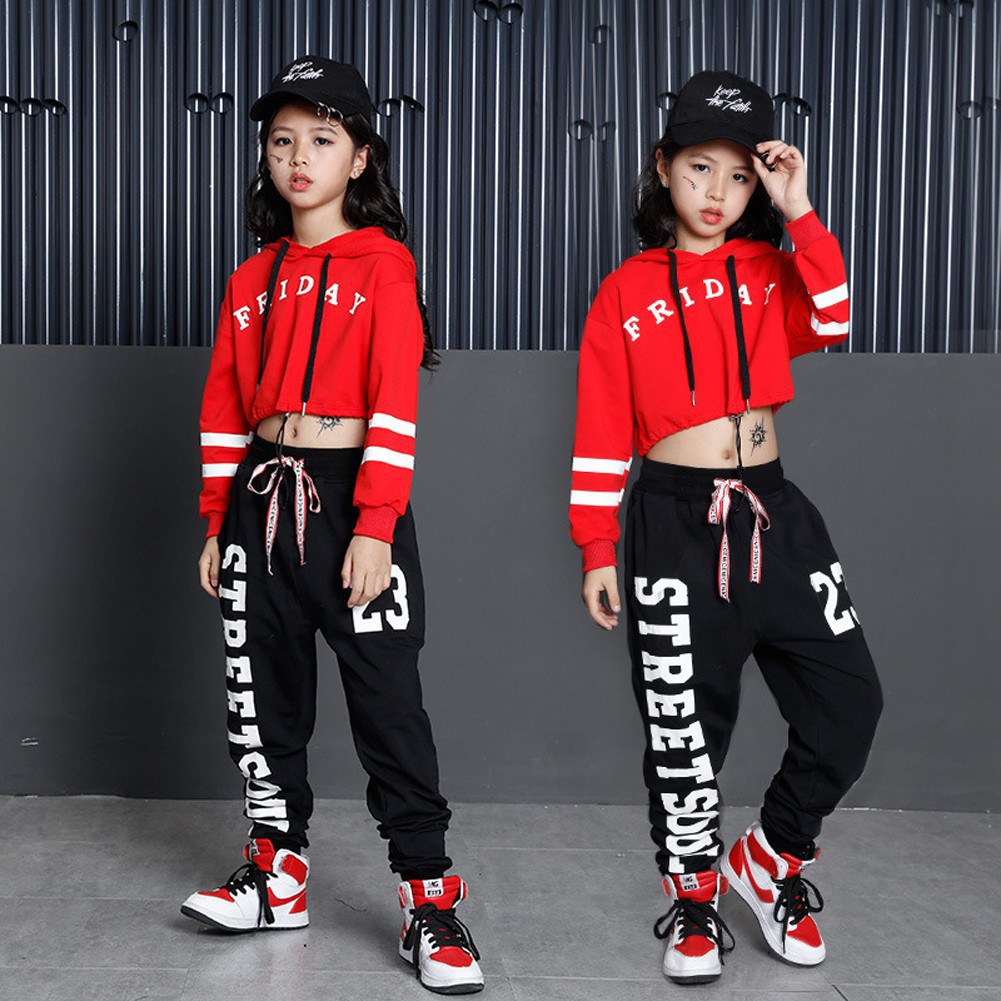 Kids Girls Athletic Tracksuit Crop Tops Leggings Set Jazz Jogger