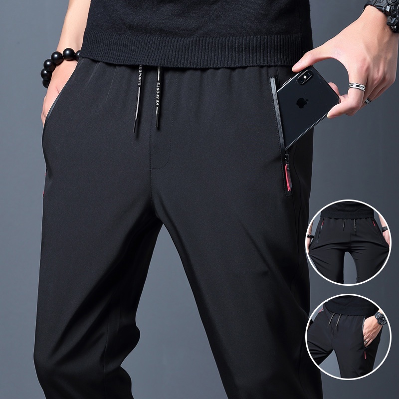 Men's Casual Pants SlimFit Thin Korean Style Ice Silk Brocade Wheel