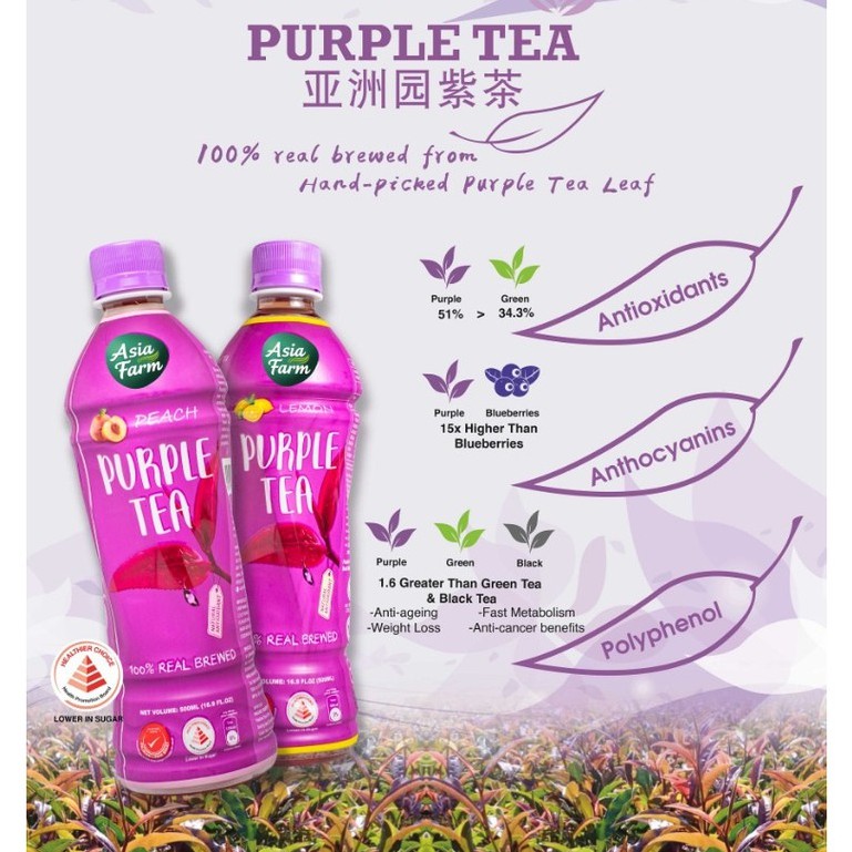 Asia Farm Purple Tea Drink Flavour Lemon or Peach ( 500ml x 24 Bottles