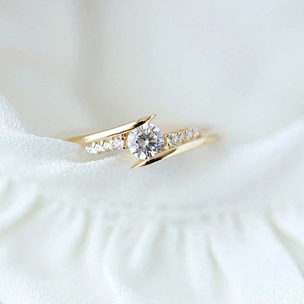 Diamond Crystal Gold Titanium Steel Women Fashion Jewelry Wedding Engagement Rings