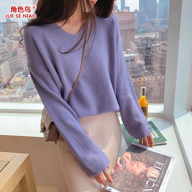 CJ Women Sweater Shirt Purple V Neck Shirt Long Sleeve Baju Sejuk Knitted Sweater long-sleeve Women Clothing Top Korean Style S-3XL