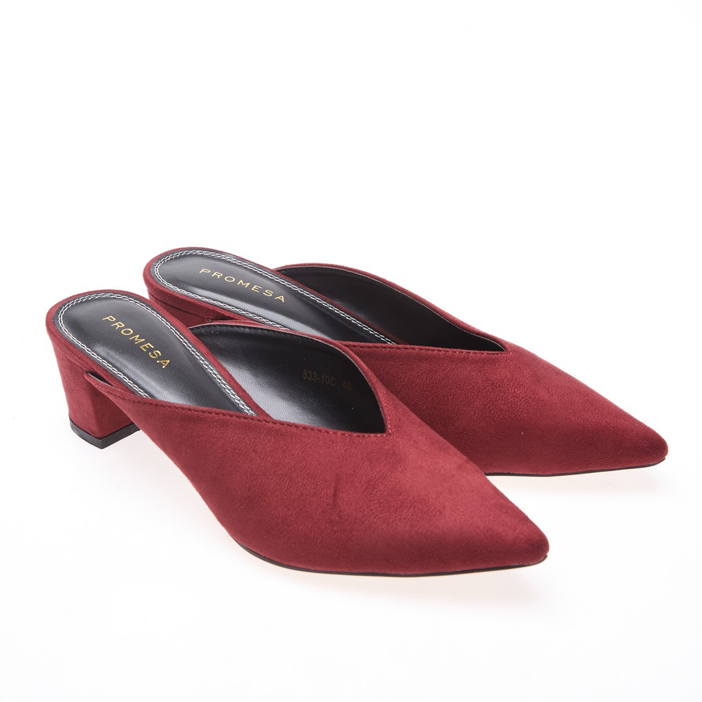 Promesa - Ariana Suede Block Hell Mule - Maroon | Shopee Singapore