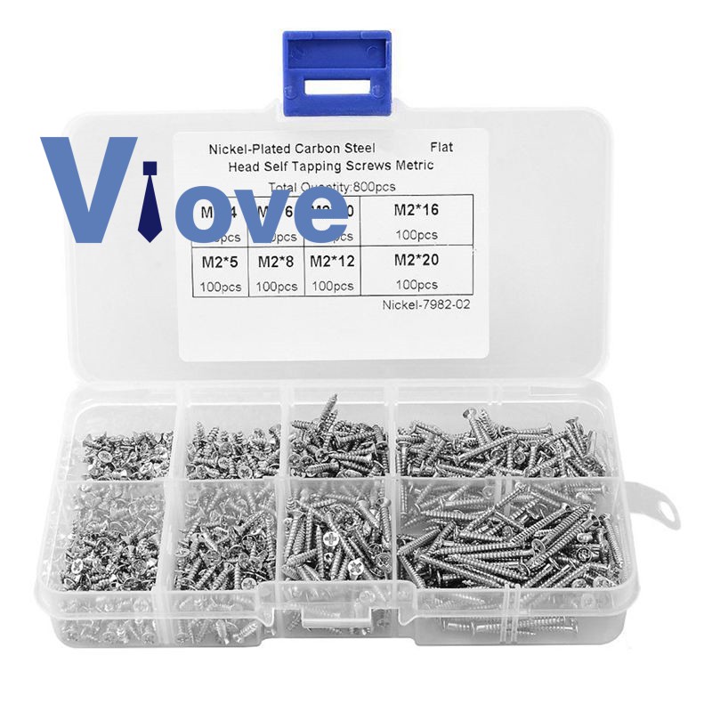 800Pcs Stainless Steel Self Tapping Screw Assortment Kit Lock Nut Wood Thread Nail Screw Sets M2