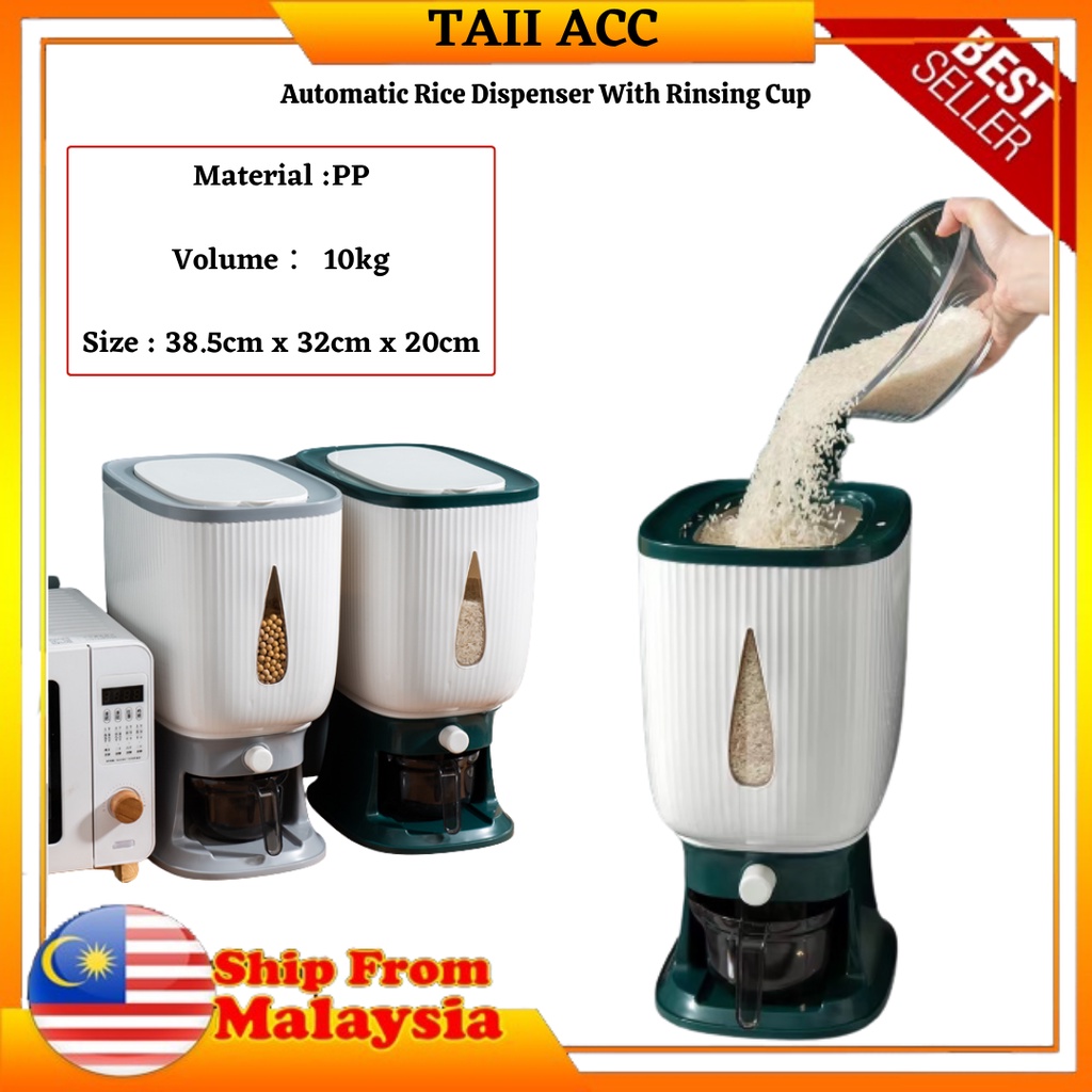 [ TAII ] 10KG Automatic Rice Dispenser with Rinsing Cup 五谷杂粮防潮防虫桶 - 米桶 ...