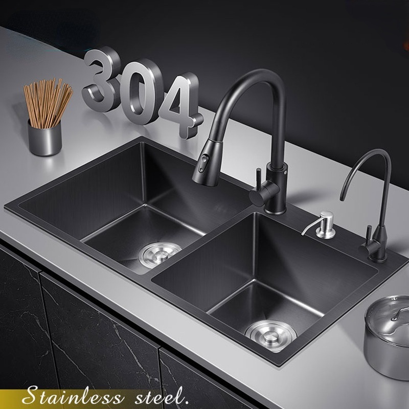 YOULITE Nano Stainless Steel Kitchen Sink Three Holes Double Bowl Sink