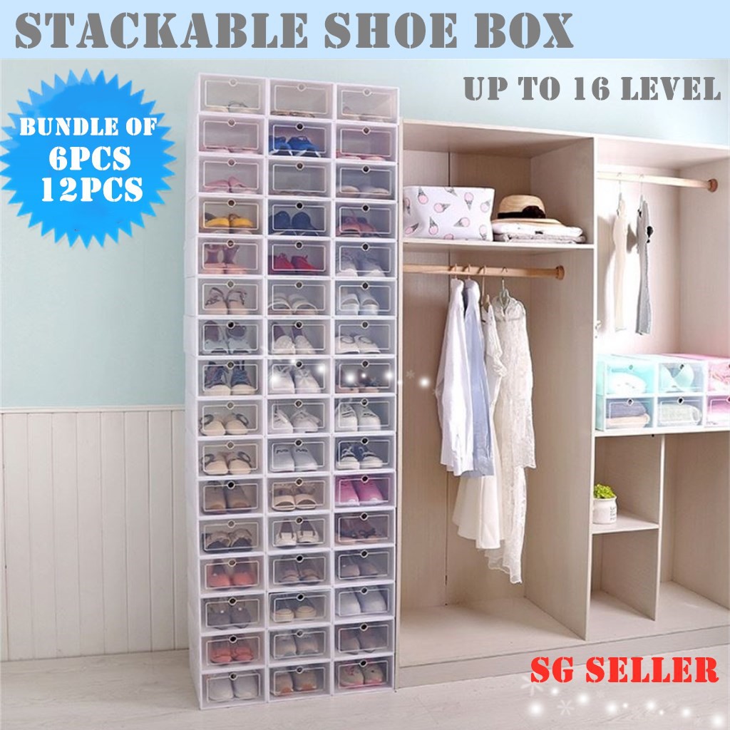 (SG)Extra large 12pcs Stackable Shoes Box Shoe Rack Shoe Storage ...