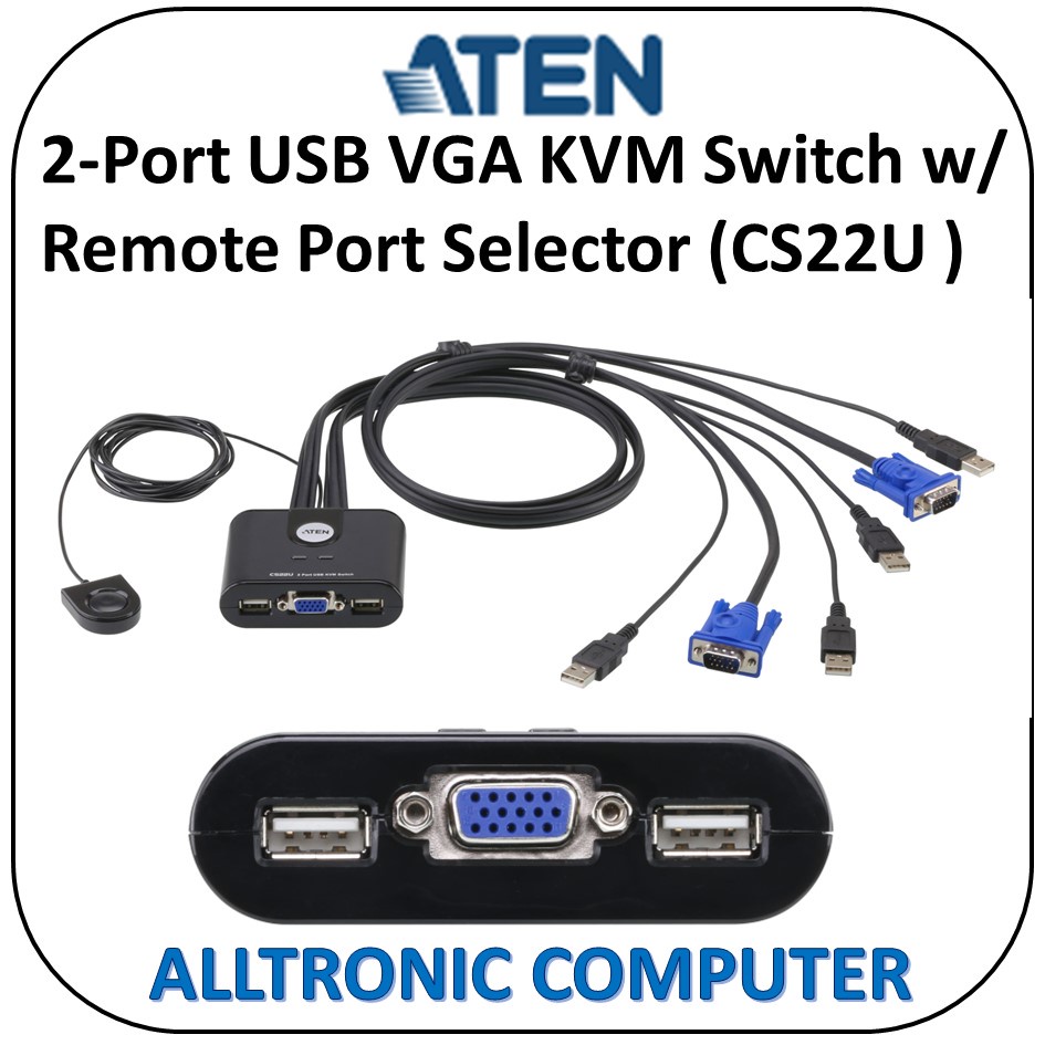 Aten CS22U 2Port USB VGA Cable KVM Switch with Remote Port Selector